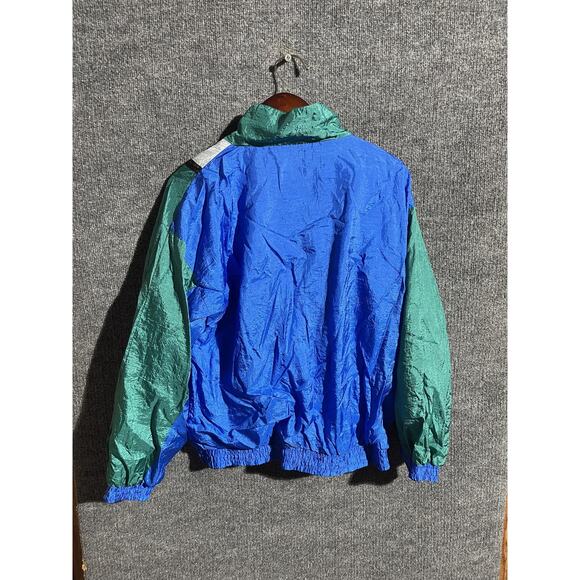Vintage Active Jacket Mens Large Blue Green Colorblock Windbreaker 90s Zip - Picture 2 of 6